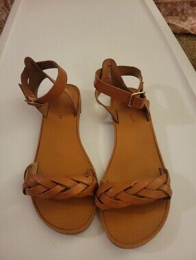 Women's Brown Braided Ankle Strap Gladiator Sandals Size 7.5
